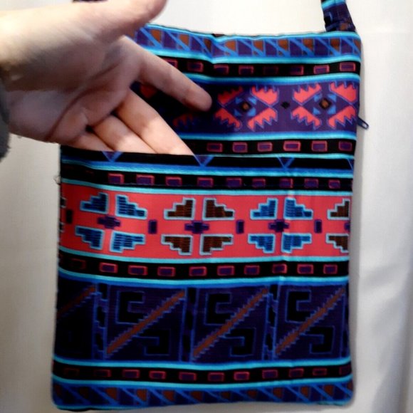 New Southwestern Aztec Shoulder Bag Sling Purse Pink Blue Geometric Aztec - Picture 6 of 8